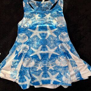 Blue and white beach summer seashell dress for girls - fits multiple sizes
